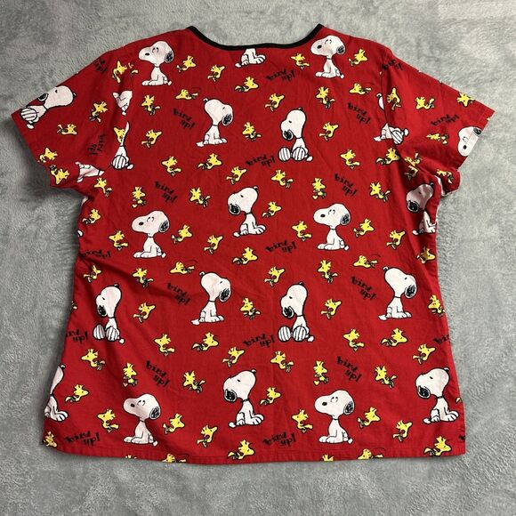 Peanuts Medical Scrub Top Snoopy Woodstock Red XL Cotton Mens/Womens Short Sleev - Picture 12 of 12